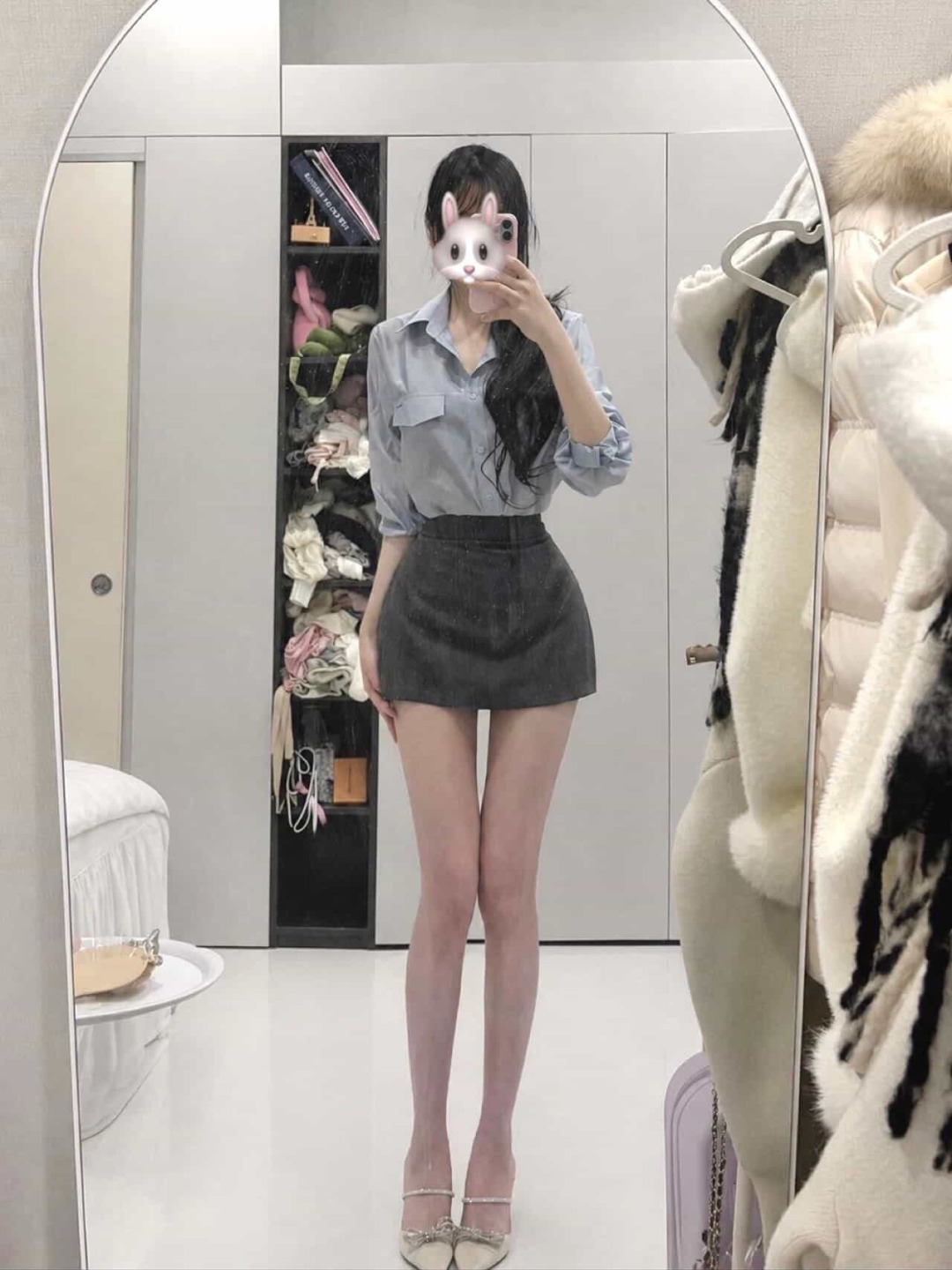순니즈 실제 착용 사진 — [MADE 1+1] [셀로즈 스커트ver.] [속바지O] 골반 넓어보이는 오피스 기본 H라인 스커트
